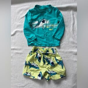 Carter's Blue & Green Shark Rashguard Swim Set 🦈
